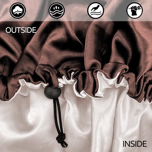 Satin Bonnet Silk Bonnet for Curly Hair Bonnet Braid Bonnet for Sleeping Bonnets for Women Large Double-Layer Adjustable Brown