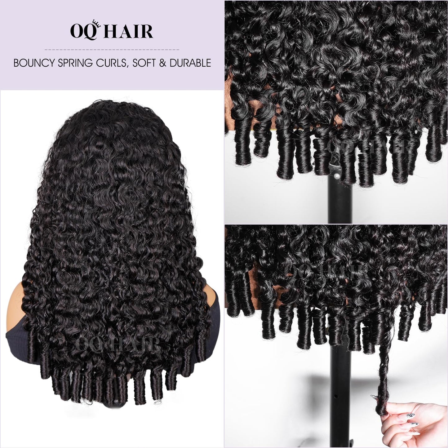 OQ HAIR Burmese Curly Half Wig Human Hair Beginner Friendly 3 In 1 Seamless Flip Over Headband Wig 180% Density Glueless Elastic Drawstring Wear and Go Wig for Women 22 Inch
