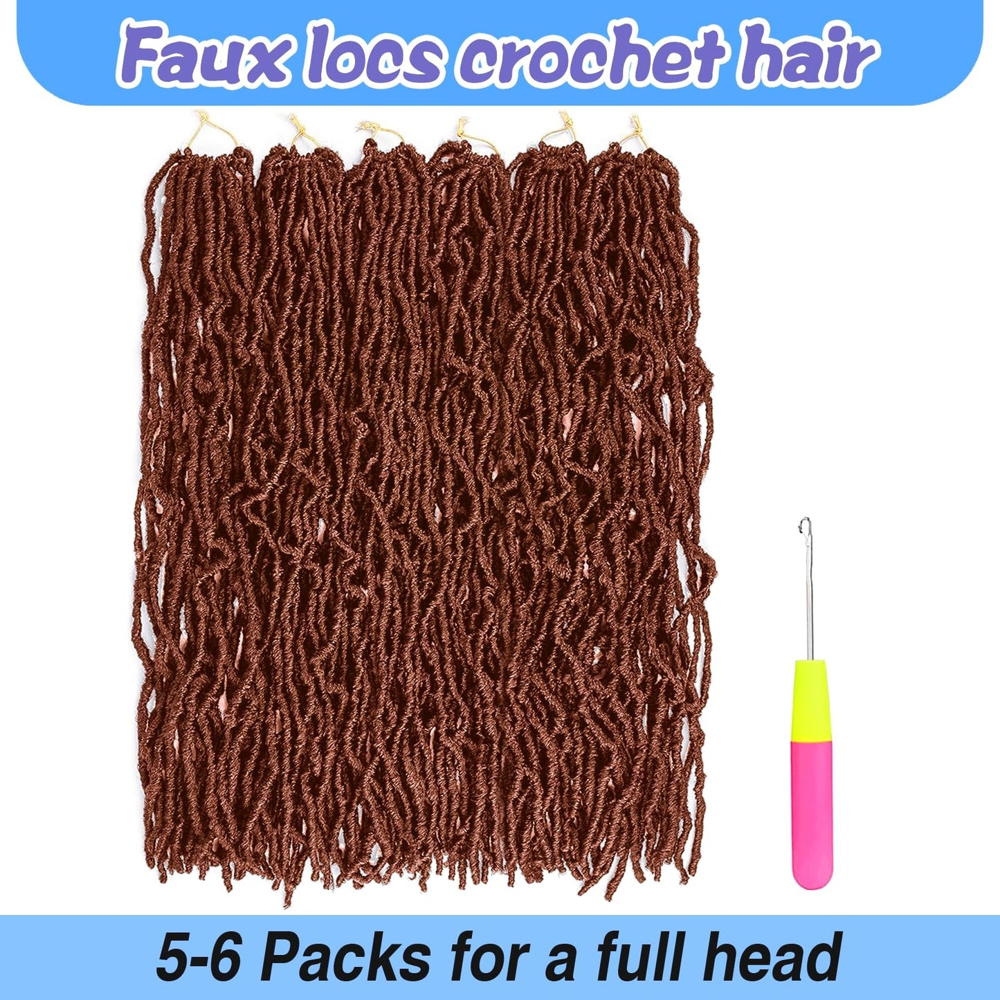 Faux Locs Crochet Hair 30 Inch 6 Packs Soft Locs Crochet Hair for Black Women New Crochet Braids Locs for Butterfly Locs Pre Looped Curly Wavy Braiding Hair Extensions (350#, 30 Inch)