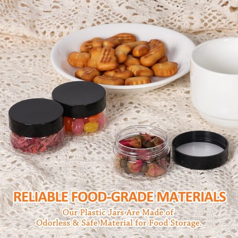 1oz Containers with Lids 28Pack, Jaisie.W 1 oz Plastic Containers with Lids- Clear Refillable Cosmetic Small Plastic Containers with Black Screw Lid for Liquid and Solid Products (1 oz, 28Pack)