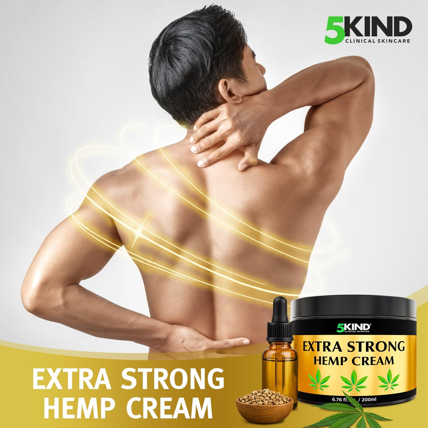 5kind Extra Strong Hemp Cream 6.76 fl oz - Maximum Strength - Natural Topical Cream - Muscle Rub for Lower Back, Joints, Neck, Knees, Shoulders