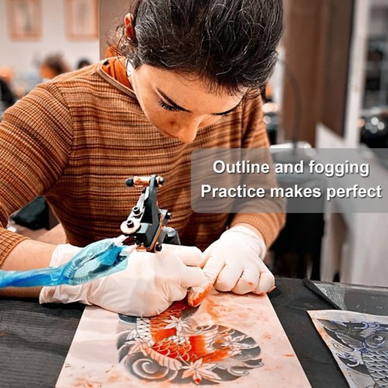 Tattoo Practice Skins with Ink Cups Large - Autdor 1010Pcs Tattoo Fake Skin and Ink Caps Kit Includes 1000Pcs Pigment Ink Cups 16mm and 10Pcs Double Sided Blank Tattoo Skin Practice