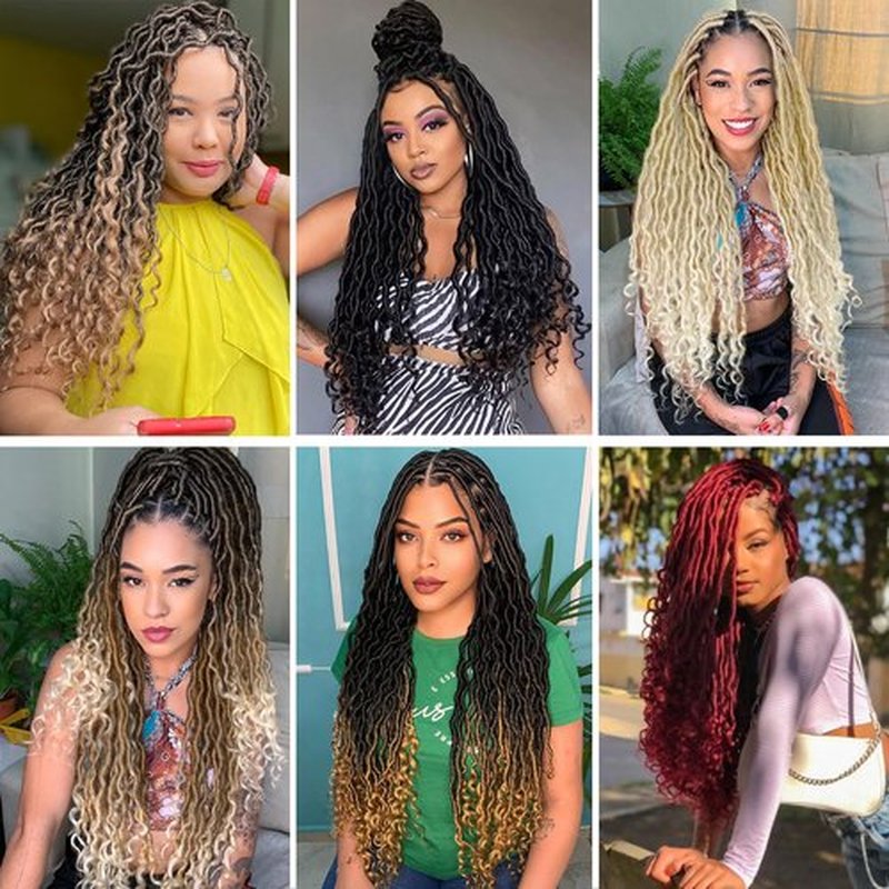 613 Goddess Locs Crochet Hair 18 Inch 6 Packs Faux Locs with Curly Ends Pre Looped Faux Locs Crochet Hair for Black Women Goddess Hair(18 Inch,6 Packs,#613)