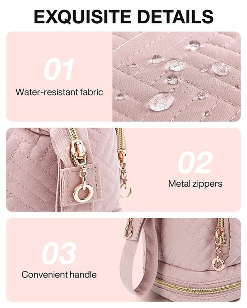BAGSMART Travel Makeup Bag, Cosmetic Bag Make Up Organizer Case, Dorm Room Essentials Large Wide-open Pouch Women Travel Essentials Double Layers Purse for Toiletries Accessories Brushes Pink