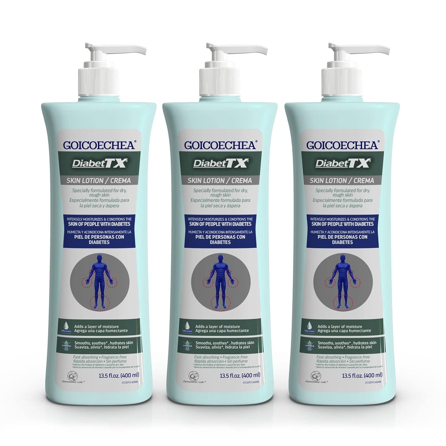 Goicoechea Diabet TX Diabetic Lotion for Dry Skin | Soothing Hydrating Cream for Women and Men, Moisturizer for Hands, Legs, Feet, and Body, Extra Dry Skin Support, 13.5 Oz, 3-Pack