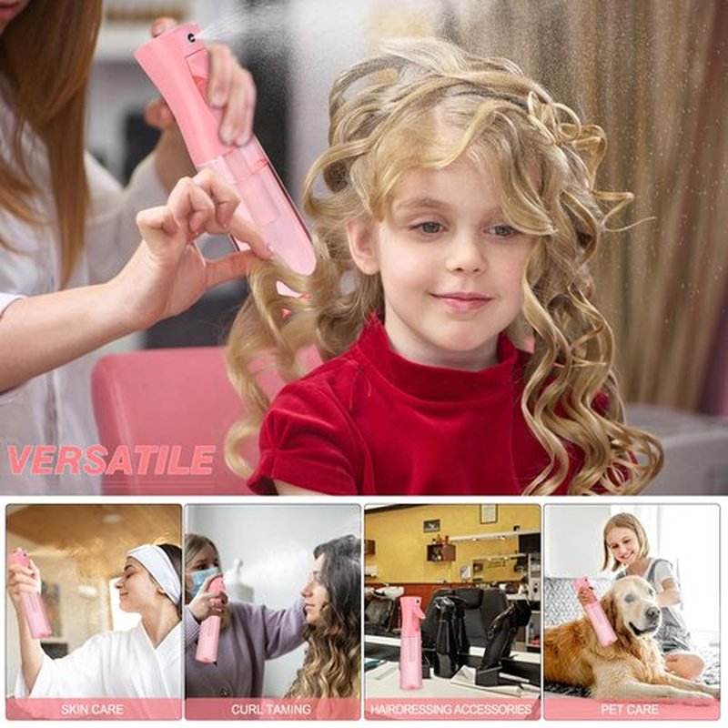 Continuous Spray Bottle for Hair (10.1oz/300ml) 2 Pack Mister Spray Bottles for Cleaning Empty Ultra Fine Water Mist Sprayer for Hairstyling Plant Garden Curly Hair Etc (Pink Transparent)