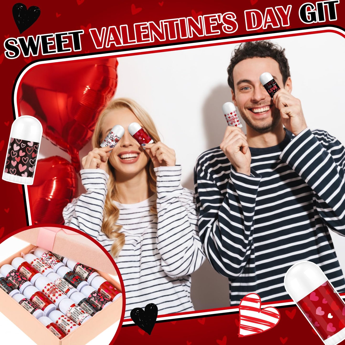 Swiffen 50 Pack Valentine's Mini Lip Balms Gifts Bulk for Women Galentine's Day Party Supplies Basket Stuffers Heart Moisturizing Lip Balm Gifts for Her Teachers Staff Coworkers (Love)
