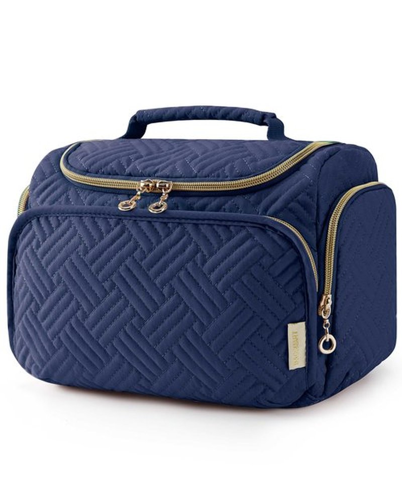BAGSMART Travel Toiletry Bag, Large Wide-open Travel Bag for Toiletries, Makeup Cosmetic Travel Bag with Handle, Navy-Medium