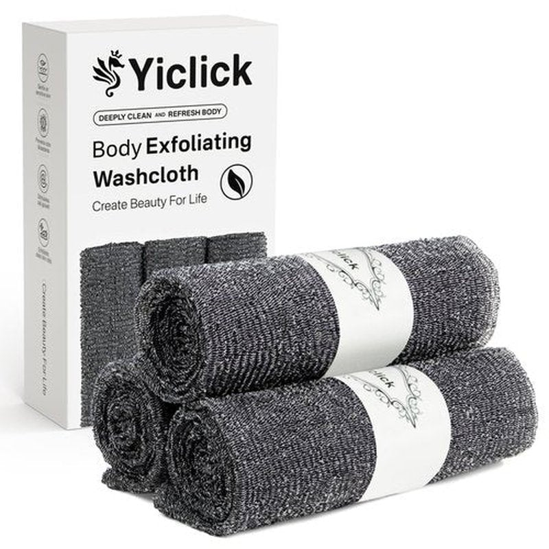 Yiclick Exfoliating Washcloth Towel [3 Pack], Japanese Exfoliating Bath Wash Cloth for Body Exfoliation, Korean Back Scrubber Washer for Shower, African Net Sponge Brush Loofah Exfoliator (Grey)