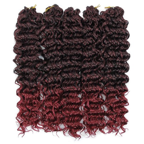 GoGo Curl Crochet hair 18inch Beach Curl Bohemian Crochet Hair Braids Ombre Red Deep Wave Braiding hair Extensions (5Packs,1B/BUG)