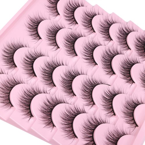Wispy Lashes 12mm False Eyelashes Natural Look Short Fluffy Faux Mink Eyelashes Wispies Ripple Strip Lashes Pack, 14 Pairs