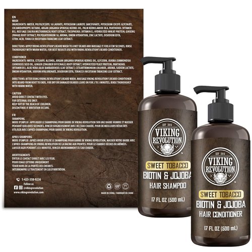 Viking Revolution Beard Wash and Beard Conditioner for Men with Argan Oil and Jojoba Oil - Beard Softener and Strengthener Beard Care Beard Shampoo and Conditioner with Beard Oil (17oz, Sweet Tobacco)