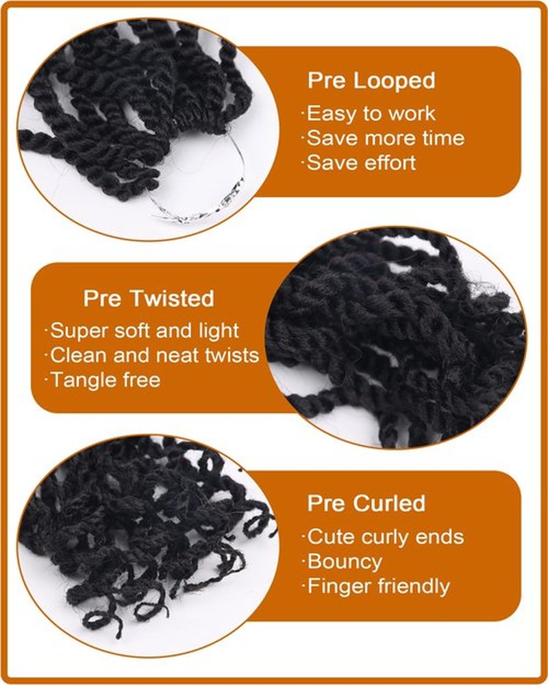 6 Inch Crochet Hair 8 Packs Wavy Senegalese Twist Crochet Hair Pre Looped Curly Ends Kinky Twist Crochet Braids Micro Two Strand Crochet Twist Hair (6 Inch,2)