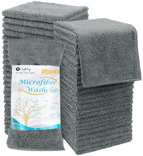 Orighty Washcloths Bulk Towel Sets 50 Pack, Highly Absorbent and Super Soft Microfiber Fingertip Towels, Multi-Purpose Wash Cloths for Bathroom, Hotel, Gym, and SPA, 12x12 Inch, Gery