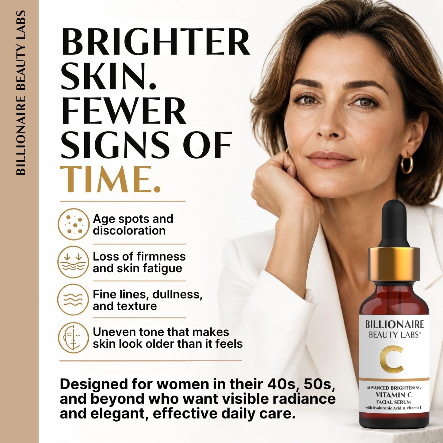 Billionaire Beauty Labs Vitamin C Serum for Face - Anti Aging Brightening Serum with Hyaluronic Acid & Vitamin E - Hydrating Facial Serum for Radiance, Fine Lines & Wrinkles - Made in USA 1 fl oz