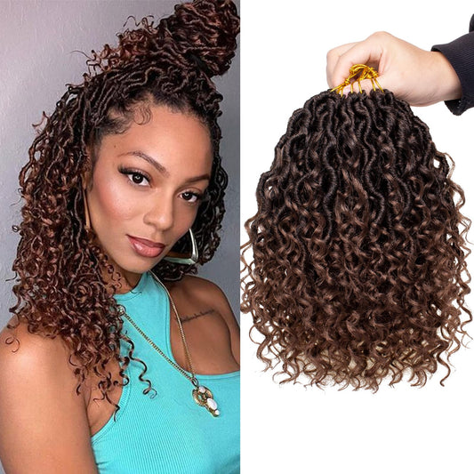 RuiYok Goddess Locs Crochet Hair 12 Inch 8Packs Ombre Faux Locs Crochet Hair with Curly Ends Pre-looped River Locs Crochet Hair Boho Hippie Locs Synthetic Hair Extensions(#T30)