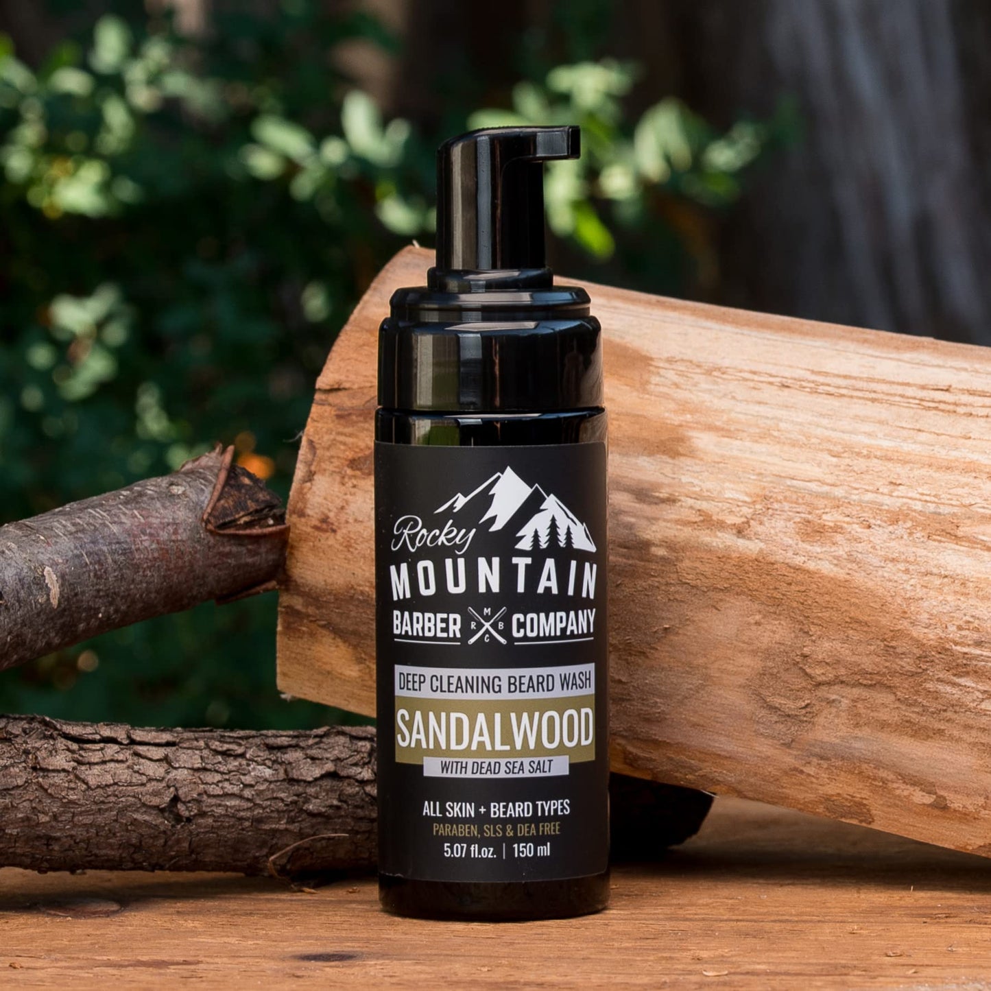 Rocky Mountain Barber Company Foaming Sandalwood Beard Wash – With Sandalwood Essential Oil, Vitamin B5 & Dead Sea Salt - 5 oz