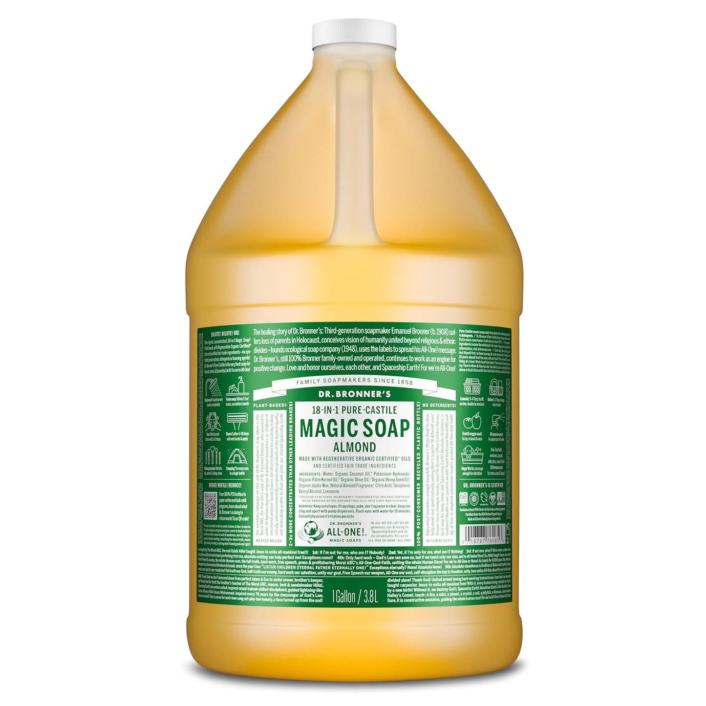 Dr. Bronner's - Pure-Castile Liquid Soap (Almond, 32 ounce) - Made with Organic Oils, 18-in-1 Uses: Face, Body, Hair, Laundry, Pets and Dishes, Concentrated, Vegan, Non-GMO