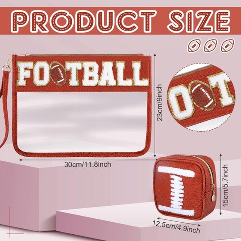 Hillban 2 Pcs Football Accessories Football Organizer Gift Bags for Women Mom Chenille Letter Makeup Bags Football Pouch Rugby Treat Snacks Bags for Football Party Supplies Sport Event Favor