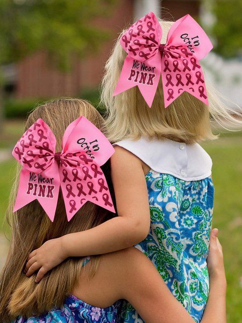 Subesty 4 Count Hair Tie, Large Breast Cancer Awareness Girls Cheerleader Hair Bow, 7 inch Grosgrain Ribbon, Set of 4, Pink, Elastic Ponytail Holder Style