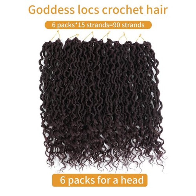 99j Goddess Locs Crochet Hair 18 Inch 6 Packs Faux Locs Crochet Hair for Black Women Pre Looped Faux Goddess Locs with Curly Ends(18 Inch,6 Packs,99J)