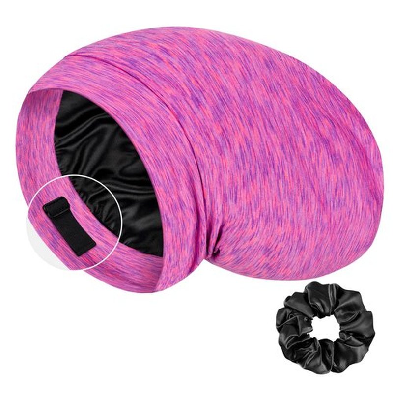 LULUSILK Mulberry Silk Bonnet for Sleeping Women, Real Silk Sleep Cap for Curly Hair and Braids, Pure Silk Head Wrap with Scrunchies, Hot Pink