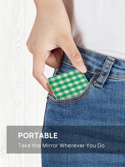 OMIRO Compact Mirror, Unique Plaid Pattern PU Leather 1X/3X Magnification, Ultra Portable for Purses, 2.4" W x 3.4" L, Green Plaid