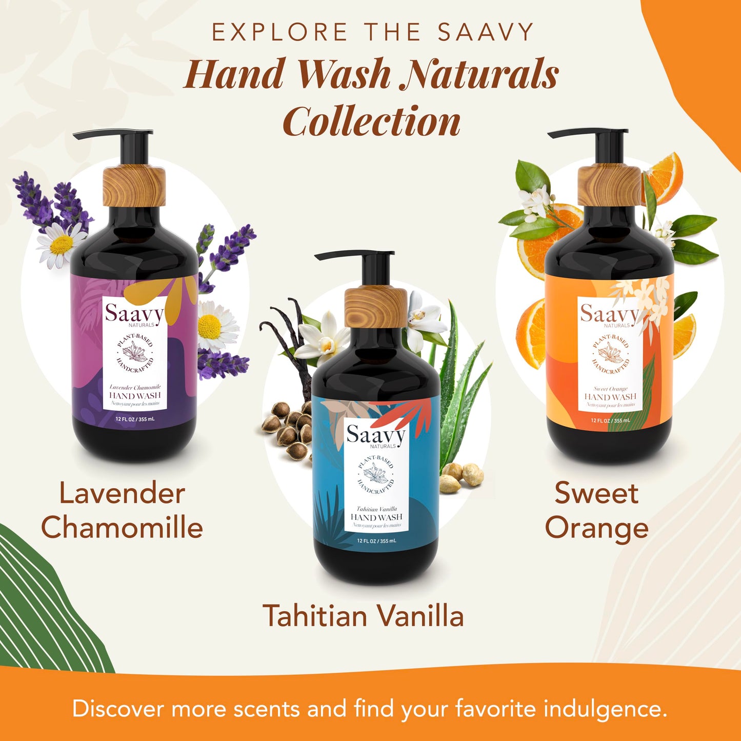 Saavy Naturals Hand Wash – Plant-Based Liquid Hand Soap with Aloe Vera, Shea Butter & Essential Oils – Sulfate-Free, Moisturizing, Food-Grade Ingredients – Sweet Orange – 12 fl oz, 2 pack