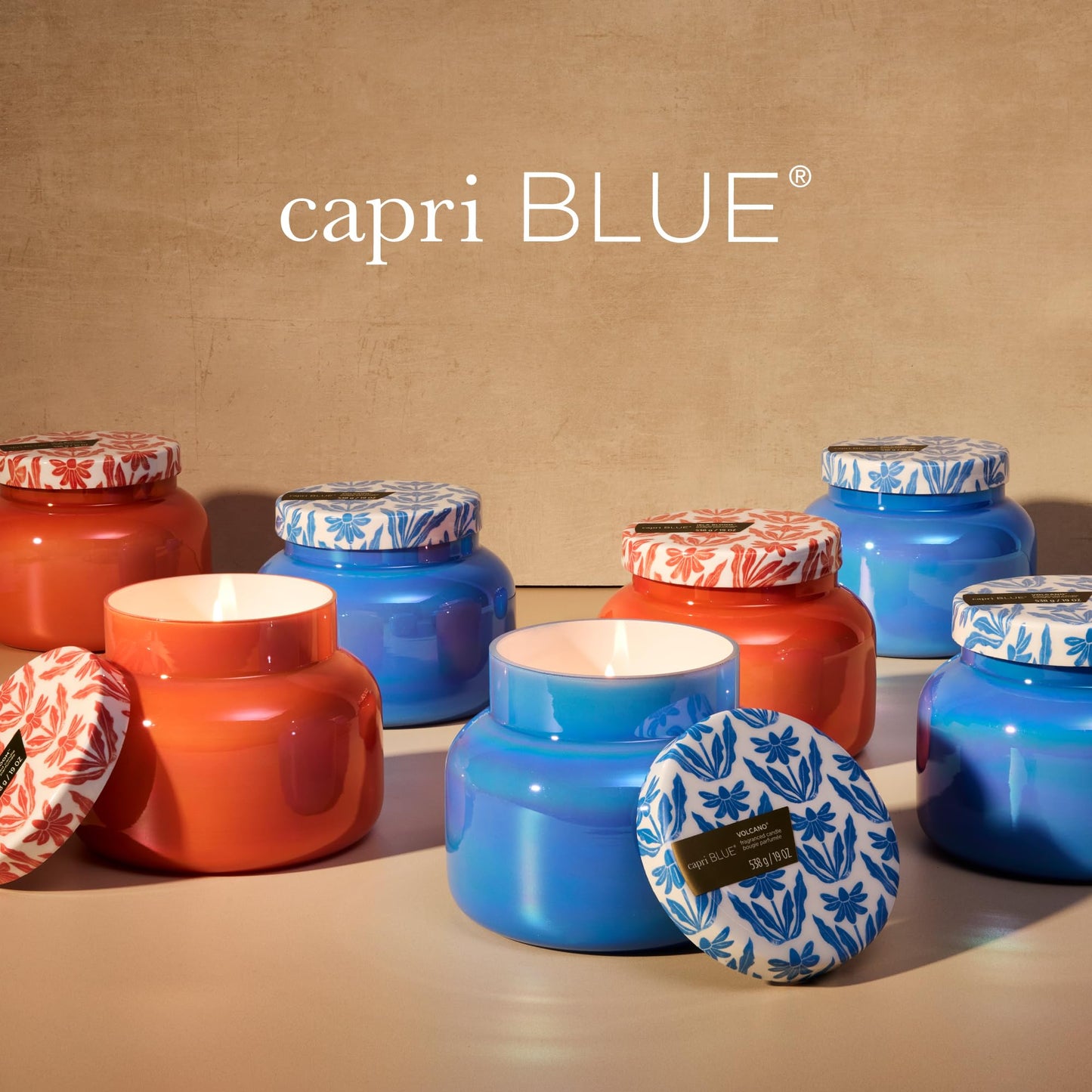 Capri Blue Scented Candles - Spring Capsule Collection, Riviera Sunset - Long Lasting Soy Wax Blend - Luxury Candles for Home Scented with Tropical Fruit & Sugared Citrus - Glass Jar (Volcano, 19 oz)