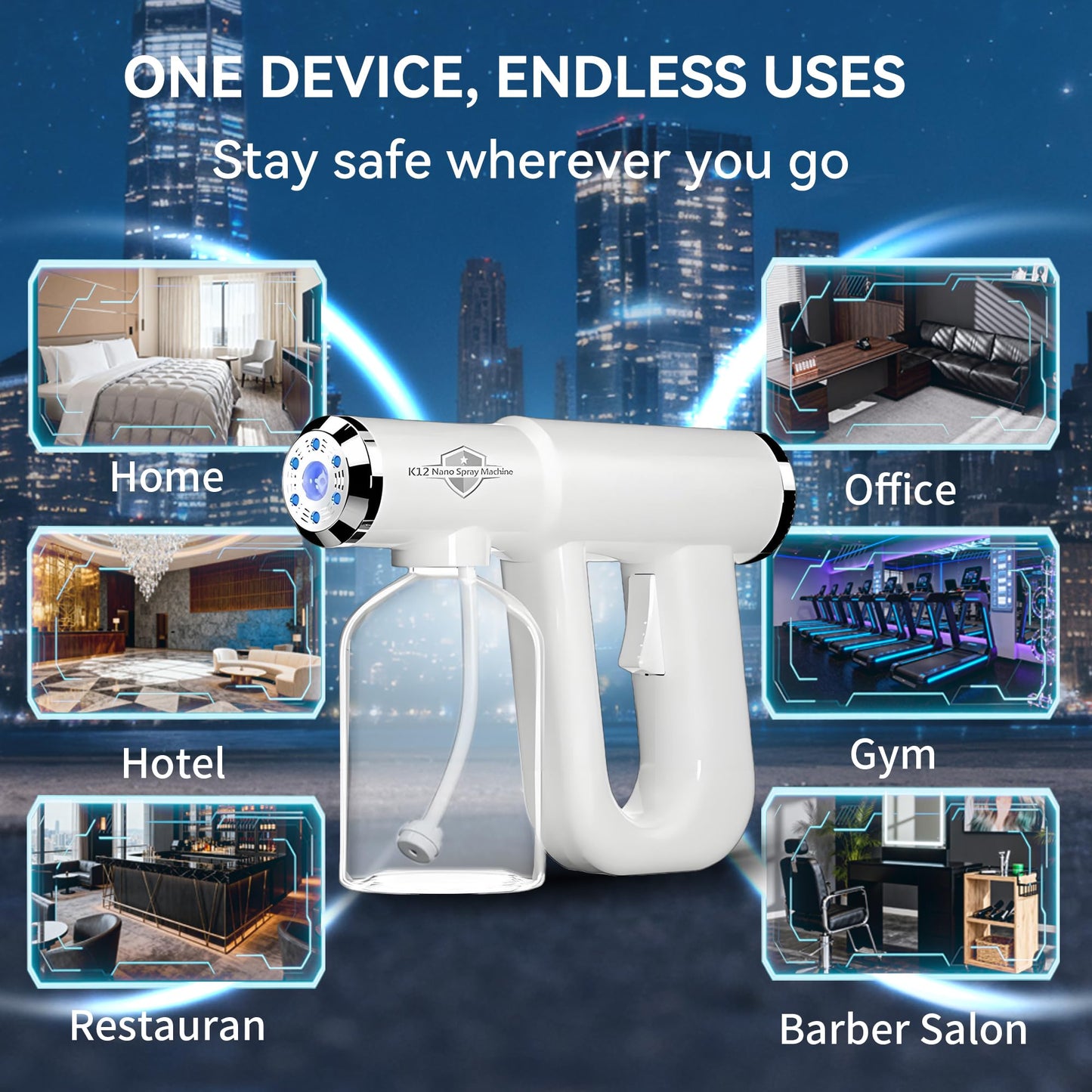 Affxinglib Cordless Electric Disinfection Atomizer Sprayer Rechargeable Hairdresser Spray Gun,380ml Wireless Dual Spray Modes Blue Light Nano Fogger for Stylist,Barber and Home Use