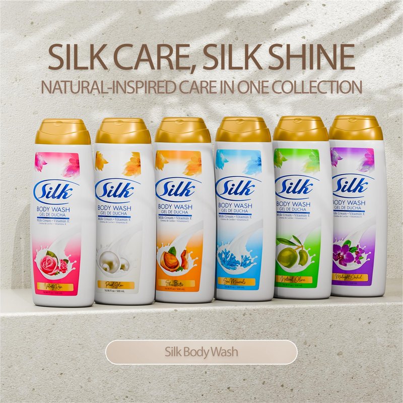 SILK Moisturizing Body Wash for Woman & Man - Daily Hydrating Shower Gel and Foaming Cleanser with Vitamin E and Glycerin, Rich Lather for Dry Skin Care, Pearl Glow Scent, 16.9 Fl Oz