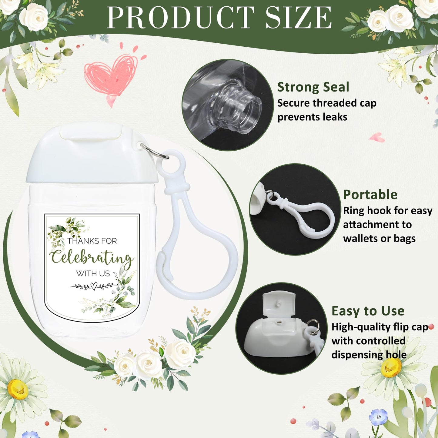 Ohmique 50Pcs Mini Hand Sanitizer Bottles Bulk with Thank You Labels (Sanitizer Not Included) - Wedding Favors - Personalized Wedding Favors for Guests