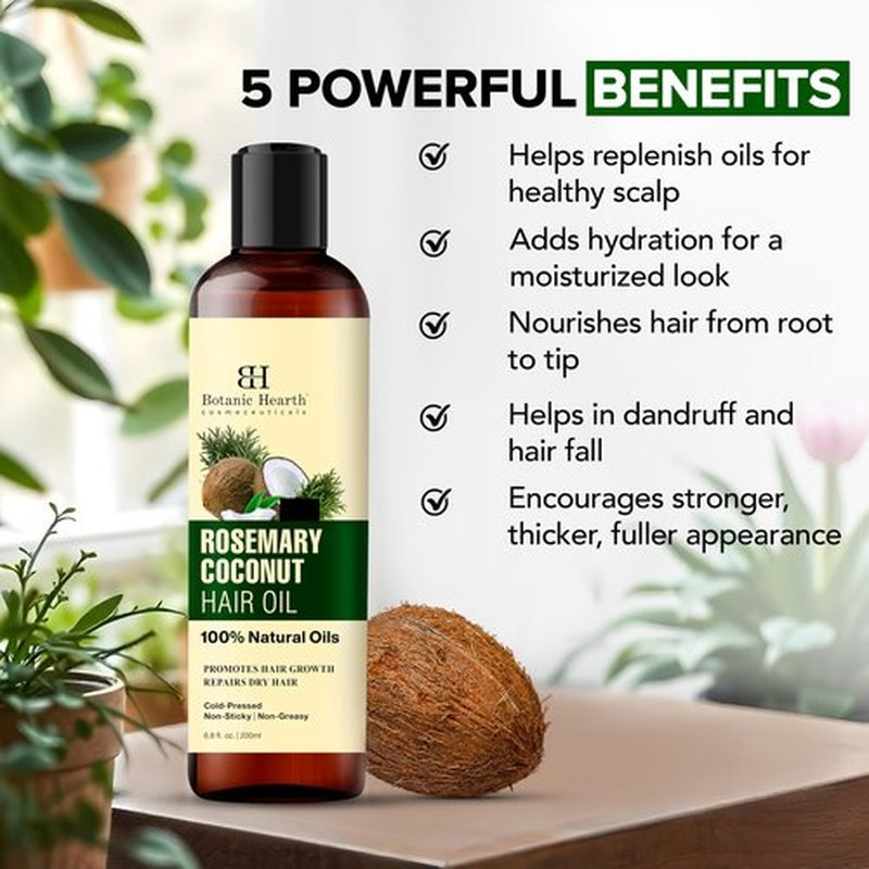 Botanic Hearth Rosemary, Coconut & Avocado Hair Oil with Biotin – 6.7 fl oz | Nourishing Hair Growth & Strengthening Formula | Promotes Healthy, Shiny Hair | For All Hair Types