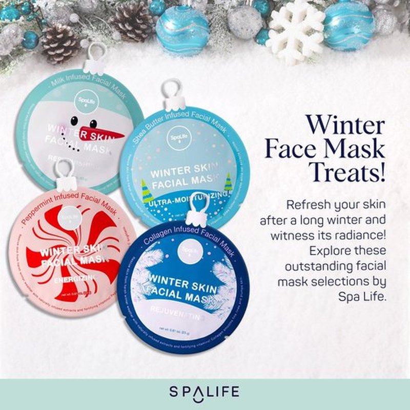 SpaLife Winter Skin Facial Mask 12-Count Set - Infused with 4 Skin-Loving Ingredients - Moisturizing and Hydrating Sheet Masks - Rejuvenating Spa Treatment for a Glowing Complexion