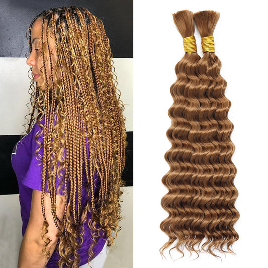Dorsanee Deep Wave Bulk Hair for Braiding 18 Inch 2 Bundles 200g Brown Curly Braiding Hair for Boho Braids No Weft Wet and Wavy Braiding Hair Extensions (#30,100g/bundle)