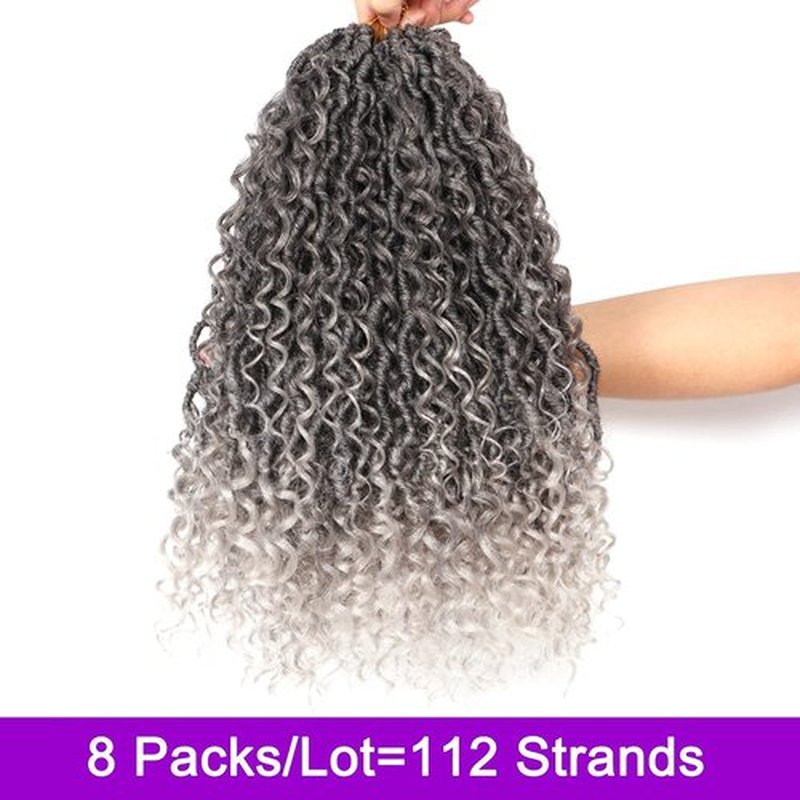 8 Packs Goddess Locs Crochet Hair 18 Inch Faux Locs Crochet Hair for Black Women Pre Looped Soft Locs with Curly Ends (18 Inch (Pack of 8), #1B/Gray)