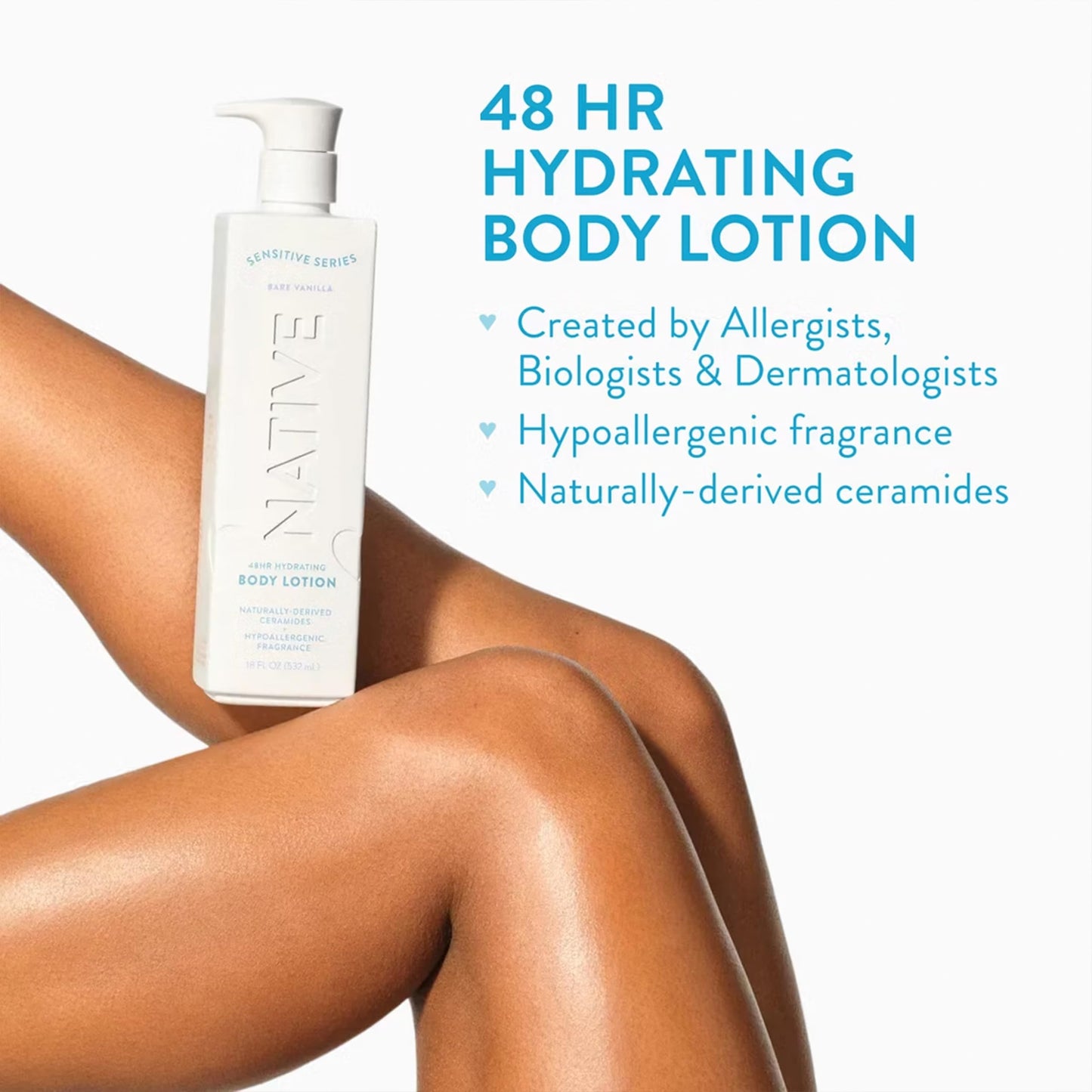 Native Sensitive Series 48H Hydrating Body Lotion - Hypoallergenic - Bare Vanilla - 18 fl oz - Pack Of 02