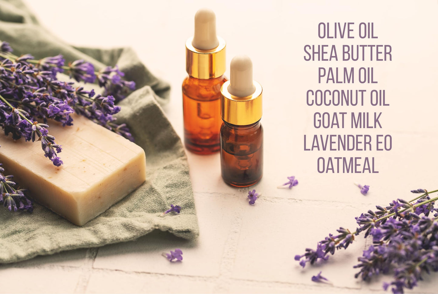 Lavender Oatmeal with Goat Milk Soap Bar (3 Pack), All Natural Handcrafted with Organic Oils. Face and Body Soap for Men, Women and Teens. SLS Free, NO Parabens, Handmade in USA.