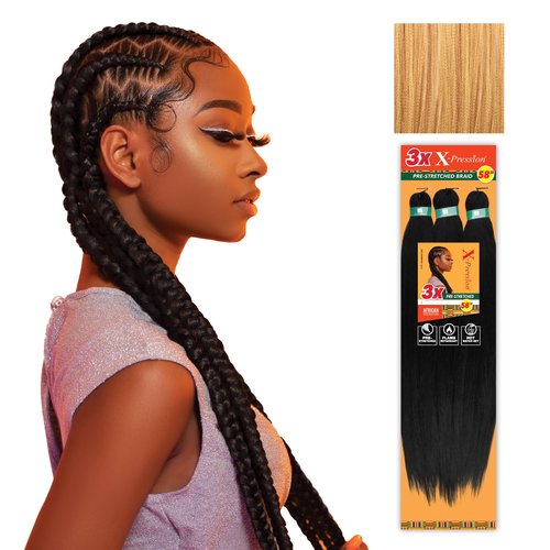 Sensationnel Xpression prestretched braiding hair - 3x xpression 58inch kanekalon fiber flame retardant smooth yaki braid - 3x x-pression 58 inch (1 pack, M27/30)