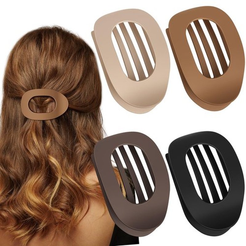 Oeusnael 4 PCS Flat Hair Clips, French Round Lay Down Claw Clips for Women Girls, Matte Non-slip Strong Hold Hair Clips for Thick Thin Curly Hair, Comfortable Curved Flat Hair Clips, Neutral Colors