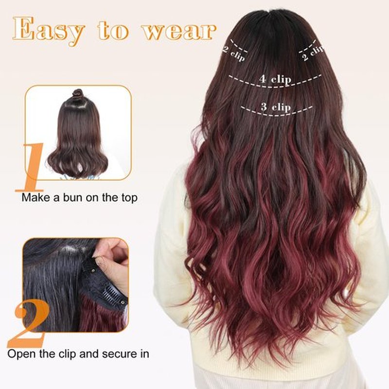 AISI BEAUTY Long Wavy Burgundy Hair Extensions Clip in Synthetic Hair Extensions for Women 20 Inch 4PCS Thick Hairpieces Fiber Hair Extensions(Burgundy)