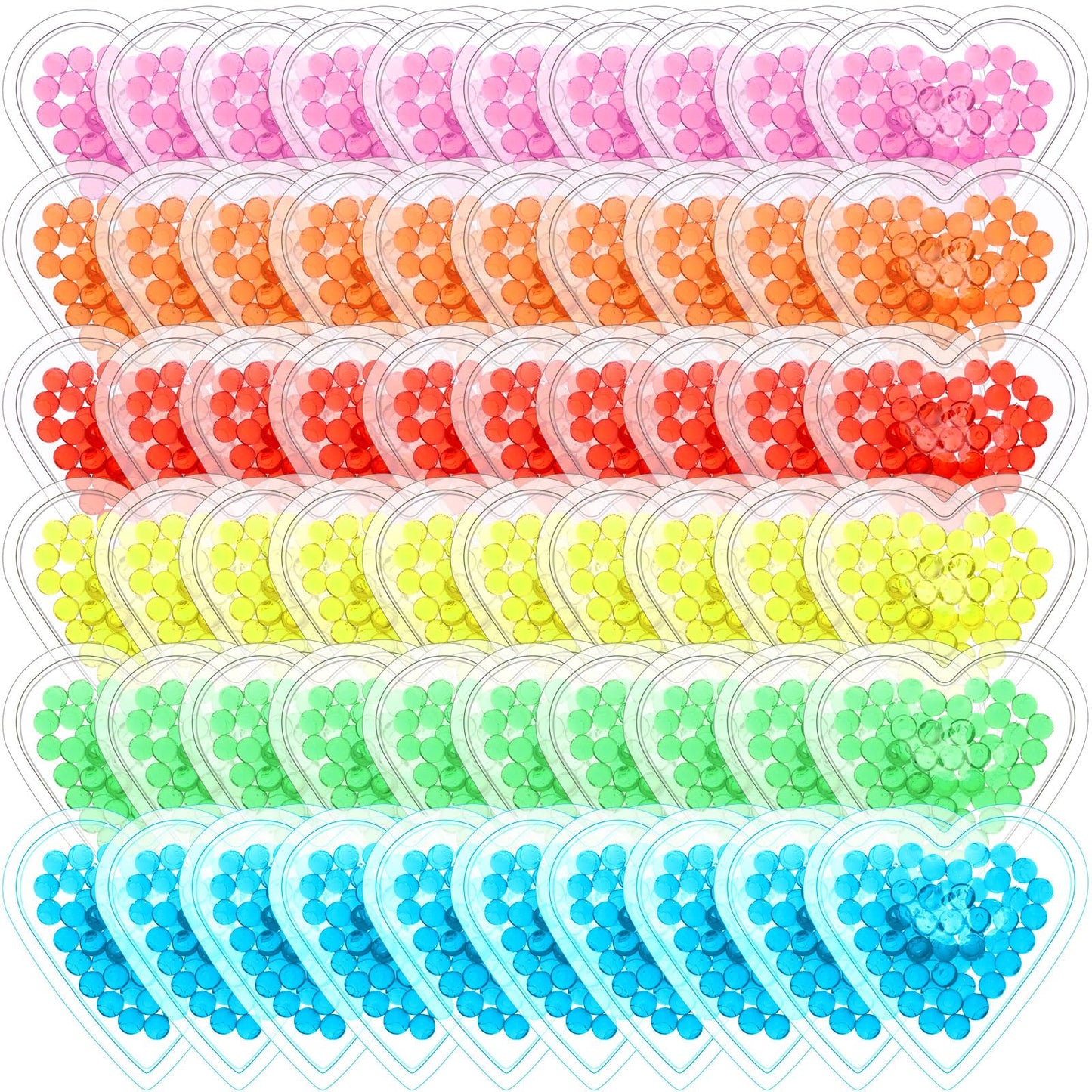 TrelaCo 60 Pcs Boo Boo Ice Pack - Hot and Cold Heart Shaped Compress for Injuries, Wisdom Teeth, Colic Pain, Fever, Headaches - Reusable, 6 Colors