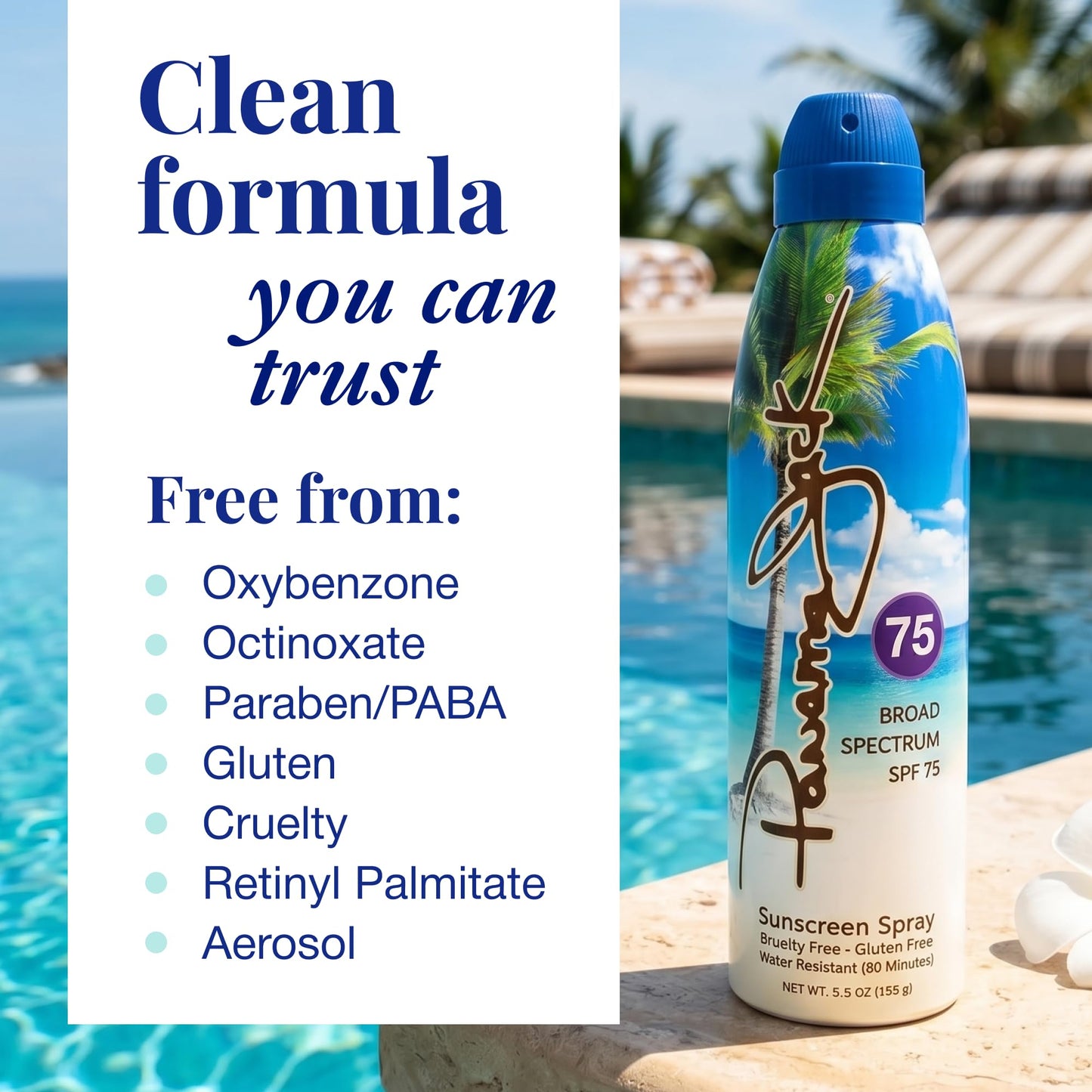 Panama Jack Continuous Spray Sunscreen - SPF 75, Broad Spectrum UVA/UVB Protection, PABA, Paraben, Gluten & Cruelty Free, Water Resistant (80 Minutes), 5.5 OZ