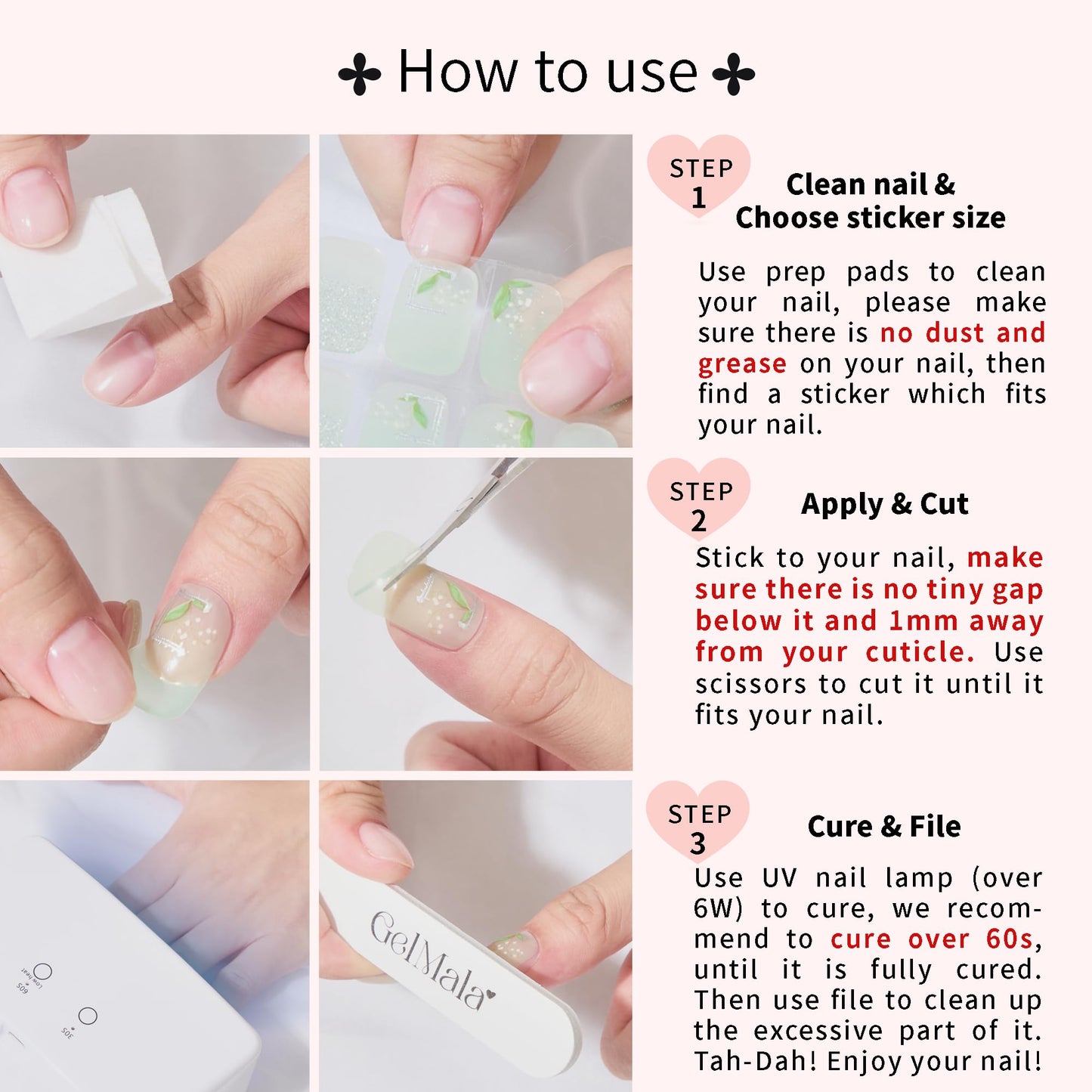 GelMala Gel Nail Strips Glossy Ombre Peach Pink Gel Nail Stickers Salon-Quality, Long Lasting, Easy to Apply & Remove-Gel Nail Strips for Nails Manicure Nail Wraps，Easy for begginners (Peach Blush)