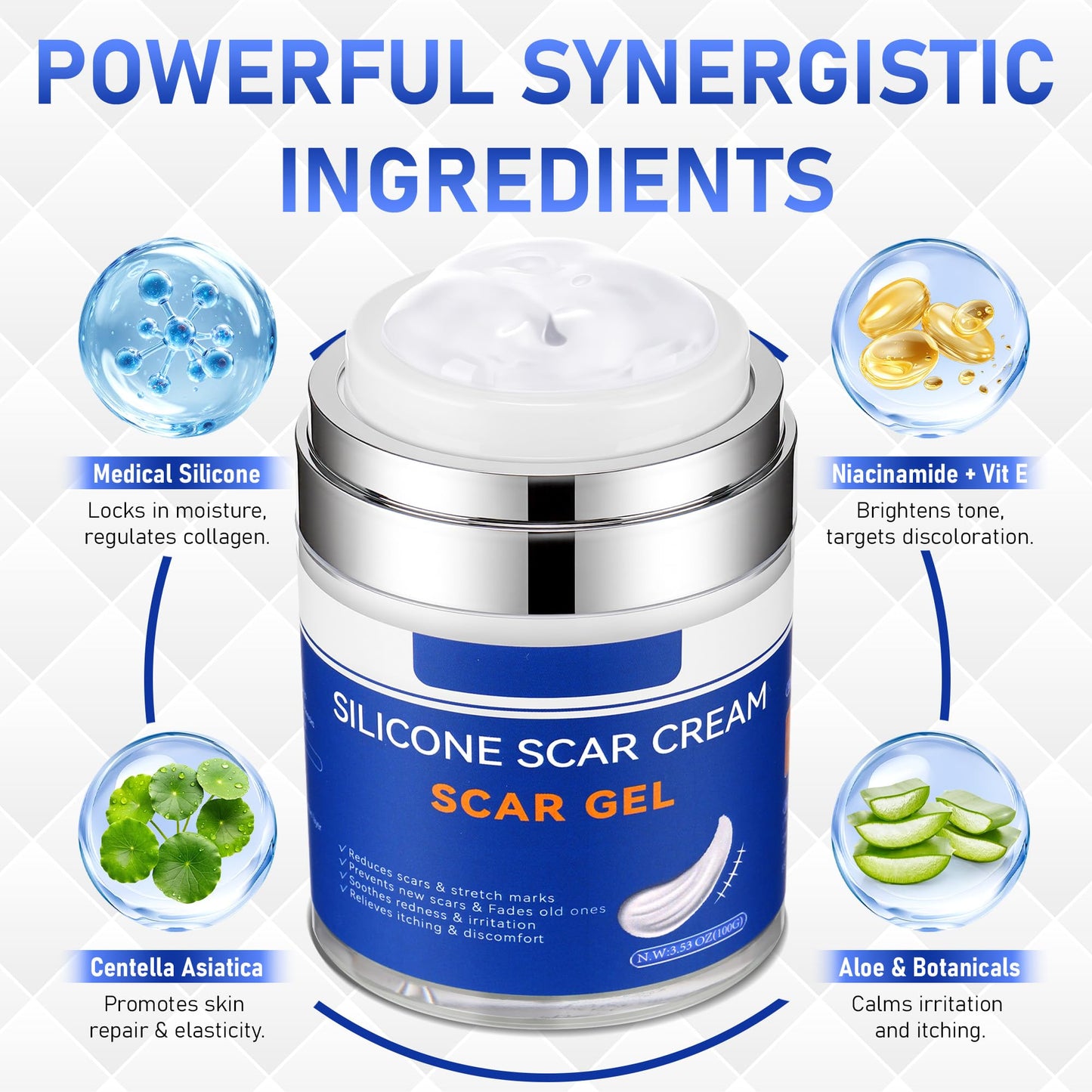Crobirware Silicone Scar Cream Gel - [3.53 oz / 100g] Jumbo Value Pack - Advanced Gel for Old & New Scars, C-Section, Stretch Marks, Surgery, Acne, Burns, Keloids - Face & Body