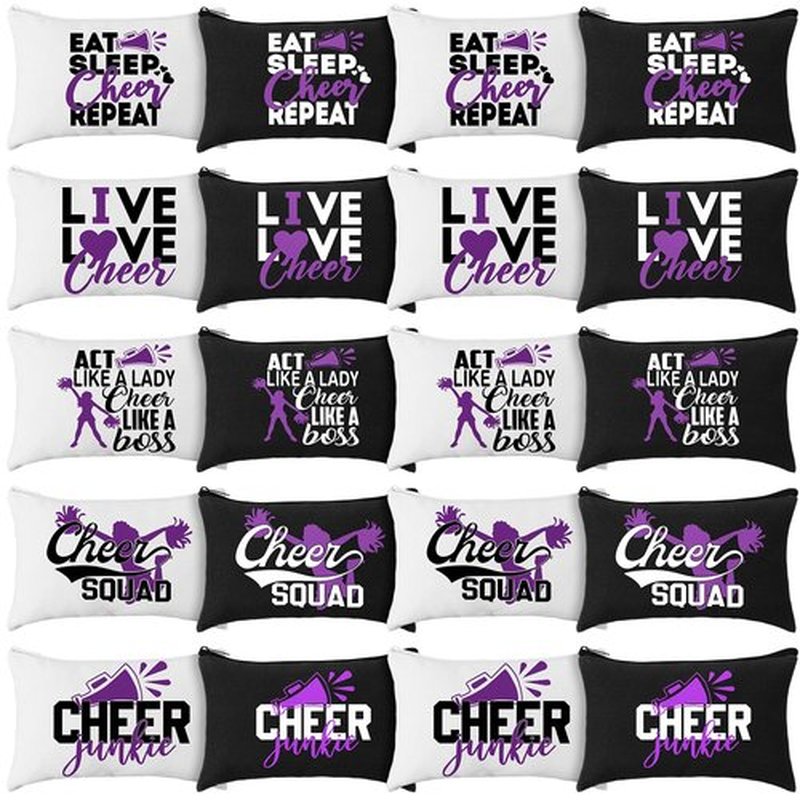 Pinkunn 20 Pcs Cheer Makeup Bags Bulk Cheerleader Gifts for Women Canvas Cheer Cosmetic Pouch Toiletry Zipper Makeup Case Cheerleading Portable Travel Pouch Cheer Team Accessories (Purple)