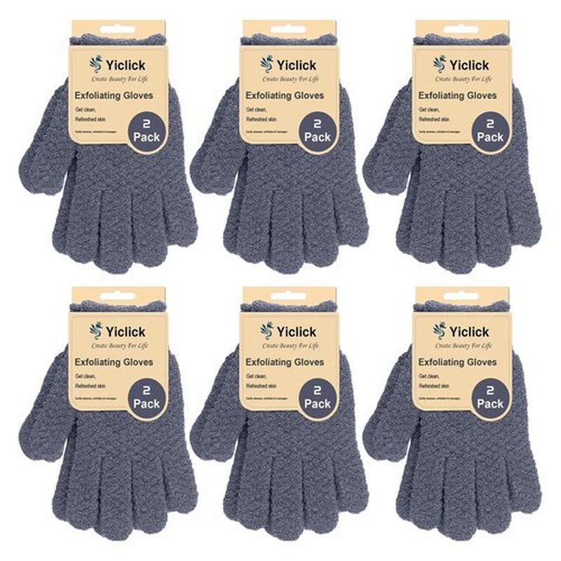 Yiclick Heavy Exfoliating Gloves, Exfoliating Body Scrubber for Bath Shower Exfoliation, Body Scrub Exfoliator For Dead Skin Remover, Exfoliate Sponge Loofah Washcloth Mitt Men Women (12 Grey)