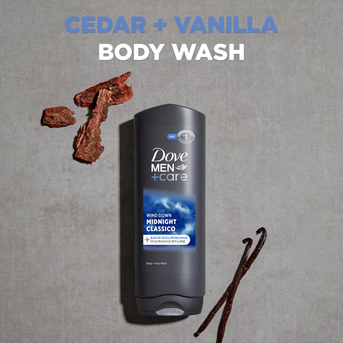 Dove Men+Care Midnight Classico Body and Face Wash 4 Count for Calm, Replenished & Hydrated Skin