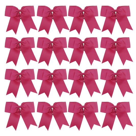 Cheer Bows 6 Inch Ponytail Holder Hair Tie 16 Pcs Hair Bow Cheerleader Bows Hair Tie (Shocking Hot Pink)