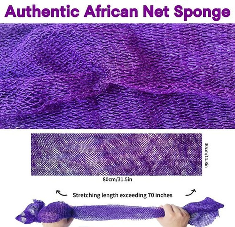 SPMKTBOZAI African Net Sponge Authentic, African Exfoliating Sponge Real African Net Black Owned, African Bath Sponge Back Scrubber, Body Exfoliator Shower Bath Accessories (Purple)